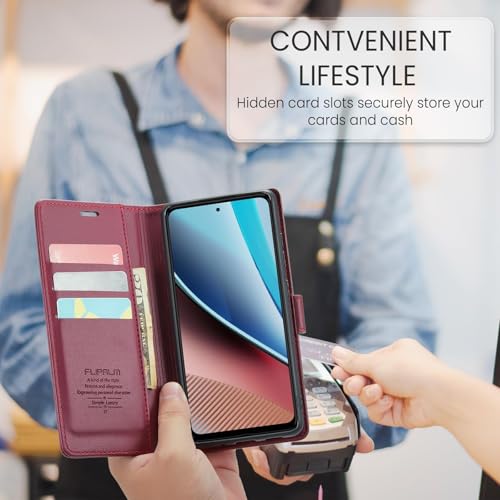 FLIPALM Wallet Case for Google Pixel 8a, Red | Card Holder, RFID Blocking, PU Leather Folio Flip, Kickstand, Protective Shockproof Cover - color: Red