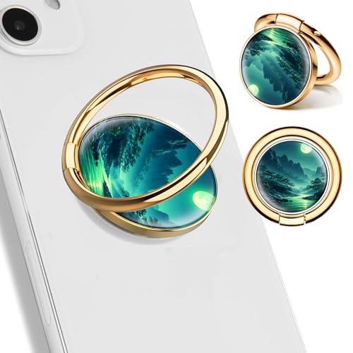 Cell Phone Ring Holder, Cute Phone Ring Grip Stand, 360°Rotation Funny Metal Kickstand Finger Grip Moon Mountain - color: Moon Mountain