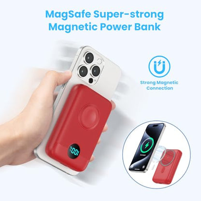 Magnetic Portable Charger for iPhone,10800mAh 25W PD Fast Charging Wireless Power Bank,4 Outputs Travel Essential Battery Pack for Magsafe,iPhone 18 Pro/18 Pro Max/17/16/15/14/13/12,Apple Watch,Red - color: Red