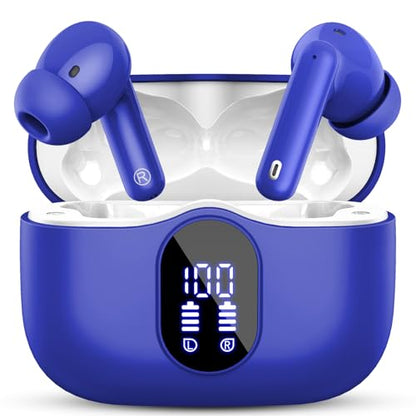 Wireless Earbuds, Bluetooth 5.4 Headphones Bass Stereo/Clear Calls, Blue - color: Blue