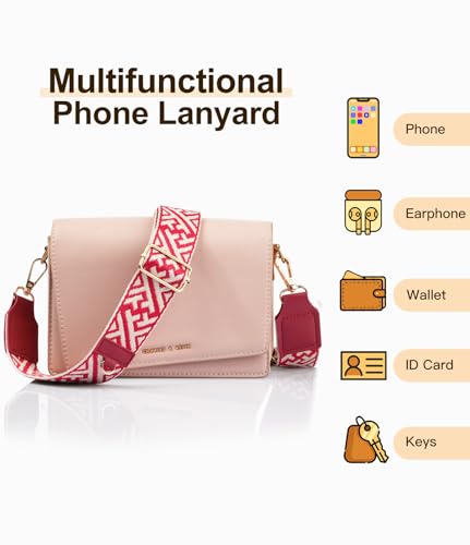 TiMOVO Clip and Go Phone Strap Crossbody with Leather Wallet, Adjustable Anti-Theft Lanyard with Pouch for Most Phone Case - color: F Stripe Red