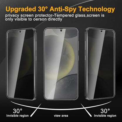 2 Pack Privacy Screen Protector for Samsung Galaxy S24[6.2 inch] With 2 Pack Camera Lens Protector, Anti Spy Tempered Glass Film, 9H Hardness, Black Protector, Anti-Scratch, Bubble Free - size: Galaxy S24 FK22