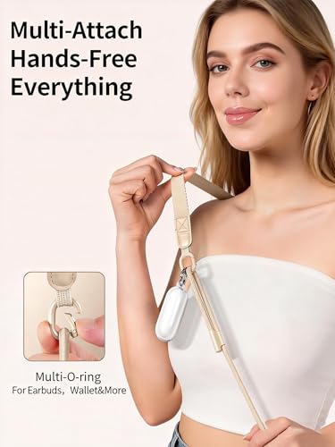 Phone Lanyard Premium Cell Phone Strap Crossbody with Stainless Steel Tether Tab Wide Comfort Strap with Adjustable Zinc Alloy Buckle Anti-Loss Universal for All Phones Keys Cards Travel Outdoor Beige - color: E-beige