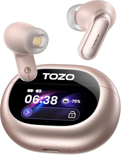 TOZO NC20 Pro Active Noise Cancelling Wireless Earbuds, Smart LCD Screen - color: Pink