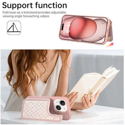 for iPhone 11 Wallet Case with Card Holder Slots and Strap, RFID Blocking Magnetic Flip Folio Cover, Crossbody Purse Protection Case with Kickstand,Rose Gold Diamond - color: Rose Gold Diamond, size: iPhone 11(6.1")