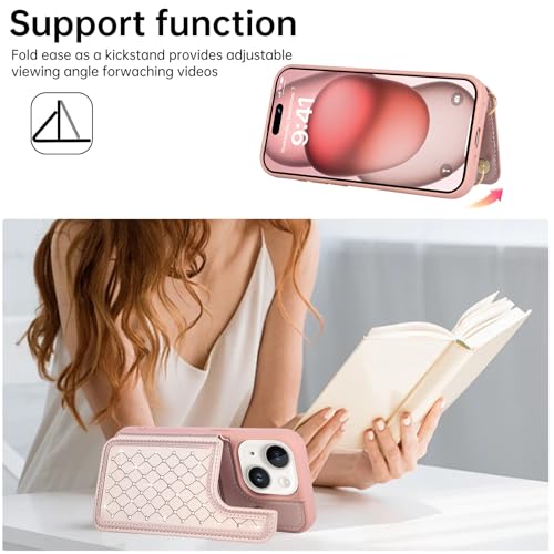 Crossbody Wallet Case for iPhone 11(6.1") with Detachable Strap - PU Leather Flip Folio with Card Slots & RFID Blocking, Sparkling Diamond Accents-Pink - color: Pink, size: iPhone 11(6.1")