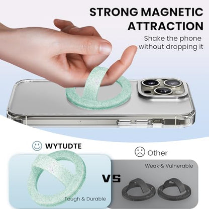 Magnetic Silicone Ring Grip Phone Holder, Phone Loop, Magsafe Phone Grip - color: Green Sparkle