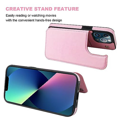 ONETOP for iPhone 13 Pro Wallet Case with Card Holder,Pink - color: Pink