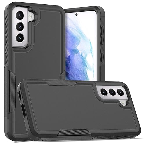 for Samsung Galaxy S21 Case: Dual Layer Protective Heavy Duty Cell Phone Cover Shockproof Rugged with Screen Protector - Military Protection Bumper Tough - Samsung Galaxy S21 5G 2021, 6.2 inch, Black - color: Black (PC) + Black (TPU)