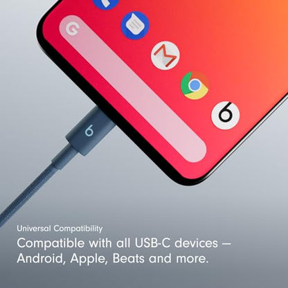 Beats USB-C to USB-C Woven Cable Fast Charging Durable/Tangle-Free Compatible Charger for Apple & Android Devices (1.5 m, 5 ft) - Nitro Navy - color: Nitro Navy, size: 5 ft, style: USB-C to USB-C