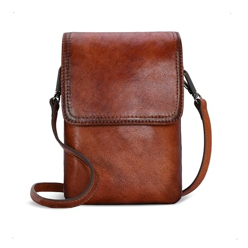 Iswee Rfid Blocking Small Crossbody Bag for Women Travel Classic Style | Genuine Leather,Adjustable Shoulder Strap,Fits 6.9" Phone,Anti-Theft Purse,Perfect for Daily Use and Weekend Travel - color: Brown