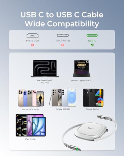 240W Retractable USB C to USB C Cable, PD 3.2 Fast Charging-3.94FT