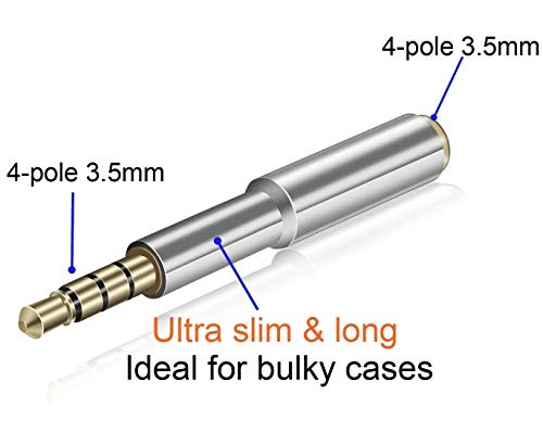 3.5mm 4-Pole Audio Jack Extender, Silver Headphone Adapter | Slim Case-Friendly Design