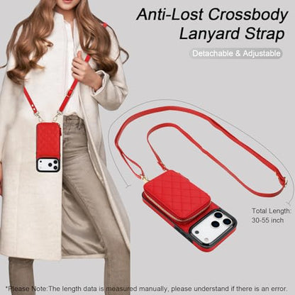 Bocasal Crossbody Wallet Case Card Holder for iPhone 17 Pro Max Red | RFID Blocking PU Leather Zipper Handbag Purse, Kickstand Flip Folio Case with Card Slots Holder Wrist Strap Lanyard 6.9 Inch - color: Red