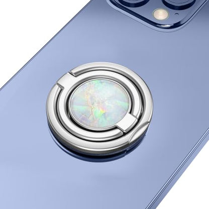 Phone Grip Holder, Phone Ring Holder Finger Kickstand, Foldable & Adjustable Rotatable Double Metal Cell Phone Rings Gripper Stand for iPhone Samsung & Other Phones - Silver Opal - color: Silver Opal