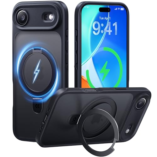 CASEKOO Ultra-Magnetic Stand for iPhone Air Case [Military Drop Protection] [Compatible with MagSafe] Shockproof Translucent Matte Slim Ring Holder Case for iPhone 17 Air Phone Cover 6.5", Black - color: Black, size: for 17 Air Case 6.5"