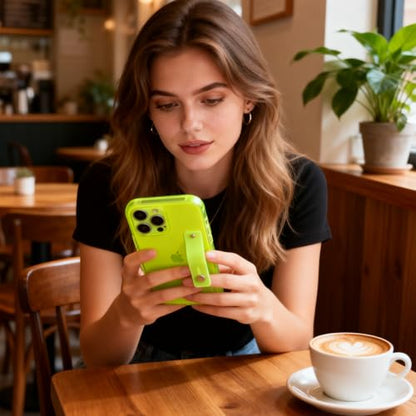 Strap Case for iPhone 12 Pro Max with Stand, Neon Green | Wrist Strap Kickstand, Adjustable Finger Hand Grip Loop, Slim Transparent Anti-Scratch Back, Soft Bumper Phone Cover - color: Neon Green, size: iPhone 12 Pro Max