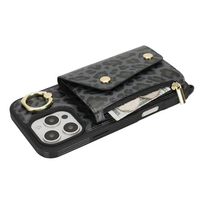 Lipvina Crossbody Wallet Case for iPhone 16 Pro Max,Black Leopard - color: 04-Black Leopard, size: iPhone 16 Pro Max 6.9"