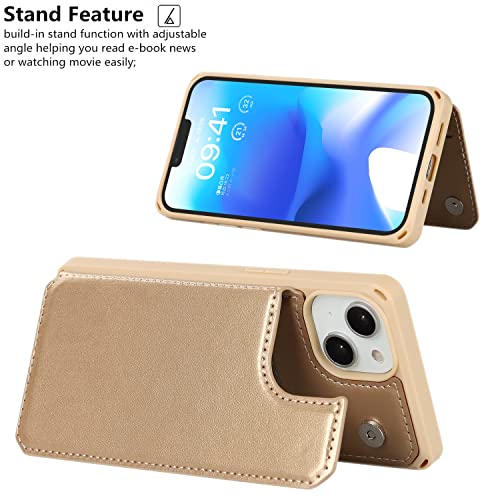 iCoverCase Compatible with iPhone 14 Wallet Phone Case with Card Holder for Women, RFID Blocking Embossed PU Leather Wrist Strap Case 6.1 Inch (Macaron Gold) - color: P-Gold