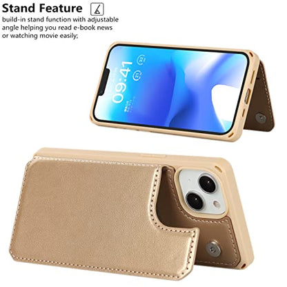 iCoverCase Compatible with iPhone 14 Wallet Phone Case with Card Holder for Women, RFID Blocking Embossed PU Leather Wrist Strap Case 6.1 Inch (Macaron Gold) - color: P-Gold