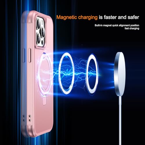 SKYLMW Compatible with iPhone 14 Pro Max Case with Stand,Rose Gold | iPhone 14 Pro Max Phone Case 6.7",Magnetic Ring Stand,Compatible with MagSafe,Military-Grade Protection,Great Grip Feeling - color: Rose Gold, size: Iphone 14 Pro Max