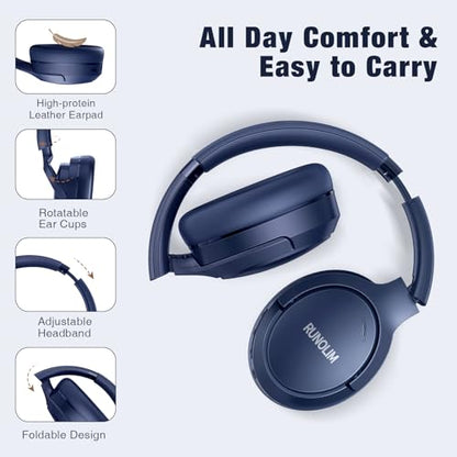 RUNOLIM Active Noise Cancelling Headphones, Wireless Bluetooth Over Ear (Blue) - color: Blue