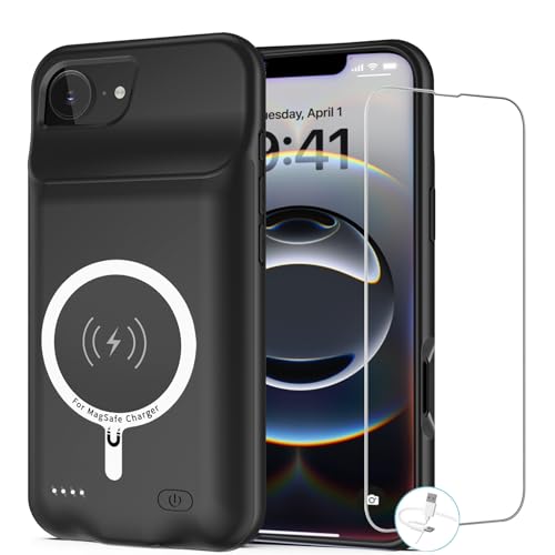 Battery Case for iPhone 16e/17e, [10000mAh] Enhanced Rechargeable Portable Protective Qi Wireless Charger Battery Pack Support CarPlay Wireless Charging Compatible with iPhone 16e/17e (6.1 inch)-Black - size: iPhone 16e
