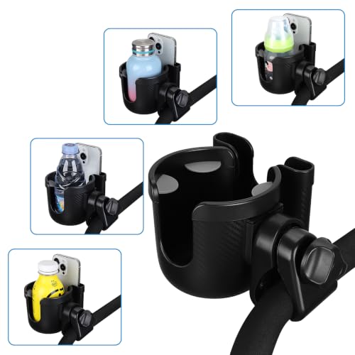 Accmor Stroller Cup Holder with Phone Holder, Bike Cup Holder, Universal Cup Holder for Uppababy Nuna Strollers, 2-in-1 Drinks Holder for Walker, Wheelchair, Scooter - color: All Black Carbon Fiber Texture