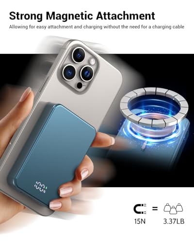 Magnetic Power Bank 26800mAh for Magsafe Portable Charger, Aluminum Alloy Large Capacity 20W USB-C in&Out Wireless Fast Charging for iPhone17Pro Max/16/15/14/13/12 Series, Blue - color: Blue