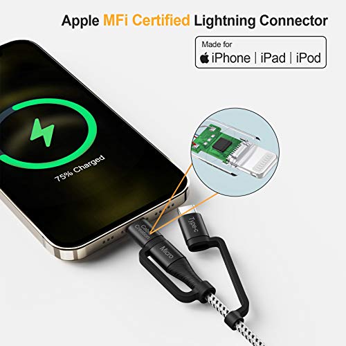 CableCreation Multi Charging Cable 4FT, 3 in 1 Lightning/USB-C/Micro USB Cable [MFi Certified], Braided USB Charge Data Sync Cord for iPhone, iPad, Samsung, Pixel, Android Cellphone&Tablet, More