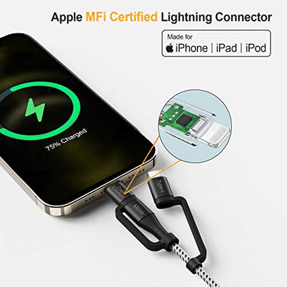 CableCreation Multi Charging Cable 4FT, 3 in 1 Lightning/USB-C/Micro USB Cable [MFi Certified], Braided USB Charge Data Sync Cord for iPhone, iPad, Samsung, Pixel, Android Cellphone&Tablet, More
