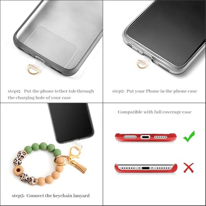 Silicone Beaded Phone Wrist Strap, Phone Wristlet Strap with Tether Tab, Elastic Hands-Free Daisy Wristlet Bracelet(Leopard) - color: Daisy Leopard