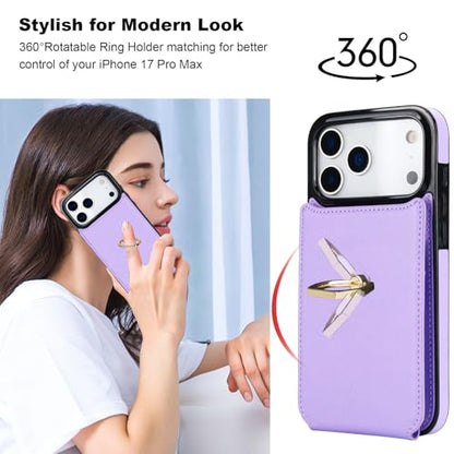 Folosu for iPhone 17 Pro Max Case Wallet, Finger Ring Holder Cover Purple - color: Purple