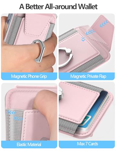 for Magsafe Wallet with Grip; 6-Card Holder; Stronger Magnetic Phone Wallet - color: Soft Blush Pink