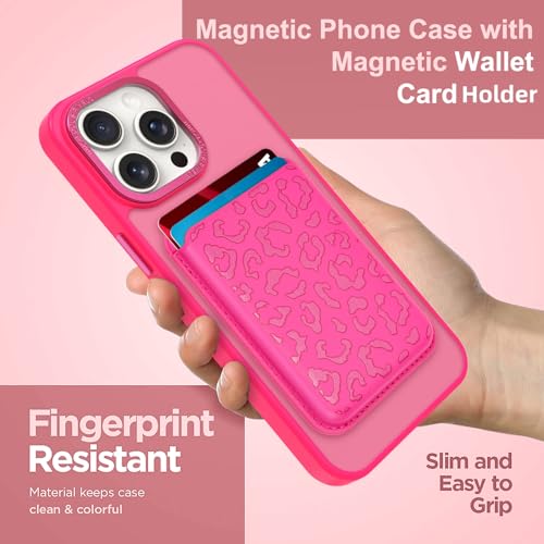 Magnetic Designed for iPhone 15 Pro Max Case 6.7" 2023, Hot Pink | [Compatible with Magsafe] [with Wallet & Card Holder] [Cute Cheetah Print] Slim Translucent Matte Phone Case - color: Hot Pink+Cheetah, size: iPhone 15 Pro Max