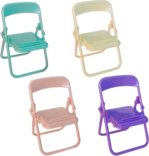 4Pcs Mini Folding Chair Phone Stand, Candy Color Portable Foldable Mobile Holder, Cute Creative Desk Accessory for Cellphones