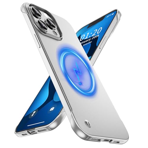 GRECAZO Magnetic Frosted Frameless Case for iPhone 13 Pro Max, Silvery | Compatible with MagSafe, Metallic Finish, Hard PC Cover, Ultra Thin Lightweight Minimalist Borderless, Slim Fit, 6.7-Inch - color: Silvery, size: iPhone 13 Pro Max