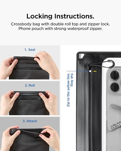 Spigen Aqua Shield for Waterproof Phone Pouch & Crossbody Bag Set — IPX8, Detachable Dual System, Touch-Through Window, Adjustable Strap — Beach, Pool, Water Sports | Black, Swimming and Travel, Adjustable Long Belt, IPX8 Waterproof Case, Compatible with