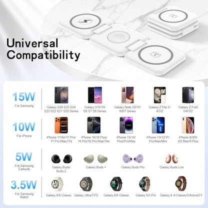 Wireless Charger Samsung, 3 in 1 Travel Charging Station Fast Charging Pad - color: White