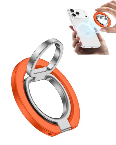 iPhone 17Pro Max MagSafe Grip Stand, Dual-Sided Magnetic Finger Loop Holder - color: Orange