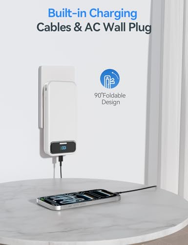 aonidi Portable Charger 20000mAh with Built-in Cables&AC Wall Plug, White - color: Pearl
