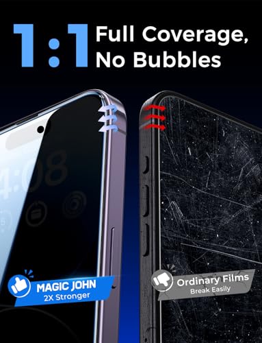 MAGIC JOHN Privacy for iPhone 14 Pro Screen Protector, Easy Install