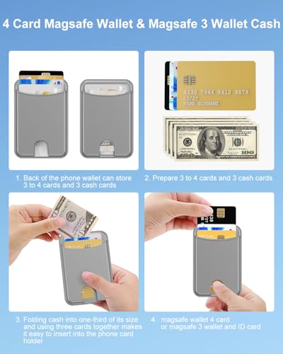 Miroddi for MagSafe Wallet, 4 Cards Holder, Stronger Magnetic Phone Wallet - color: Grey