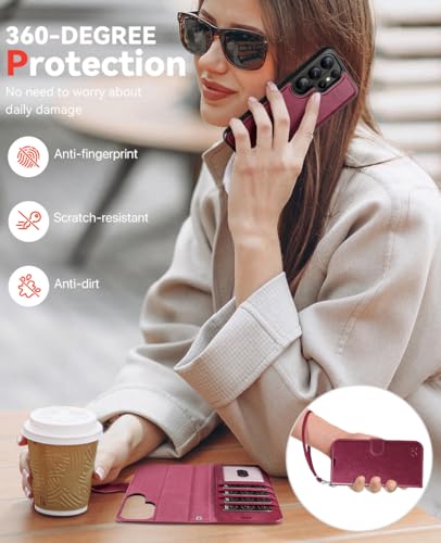 OCASE for Samsung Galaxy S26 Ultra Detachable Wallet Case with Card Holder, [2 in 1] PU Leather Flip Folio Case with RFID Blocking Stand Wrist Strap Shockproof Phone Cover 2026, Burgundy - color: Burgundy, size: Samsung Galaxy S26 Ultra
