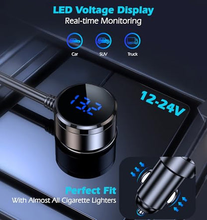 LIHAN Cigarette Lighter Splitter with Retractable Type-C Cable, PD45W+QC - size: C29
