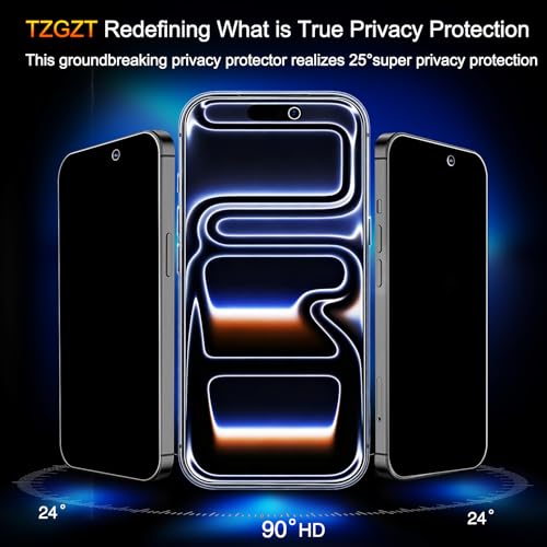 TZGZT Privacy Screen Protectors for iPhone 17 Pro Max, Tempered Glass, HD - color: iPhone 17 Pro Max-3Pack-Black
