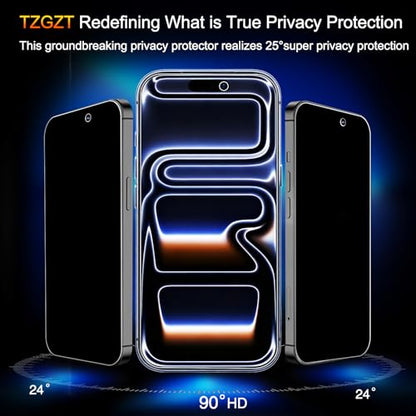 TZGZT Privacy Screen Protectors for iPhone 17 Pro Max, Tempered Glass, HD - color: iPhone 17 Pro Max-3Pack-Black