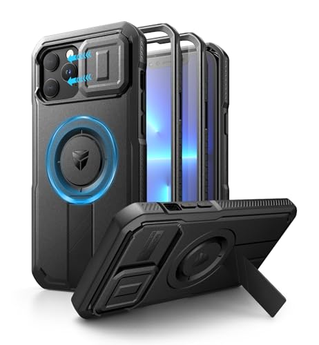 Dexnor for iPhone 13 Pro Max/12 Pro Max Case with Slide Camera Cover & Adjustable Kickstand & Built-in Screen Protector, Magsafe Rugged Bumper Cases Heavy-Duty Magnetic Protective Cover,Black - color: Black, size: IPhone 13 Pro Max/12 Pro Max