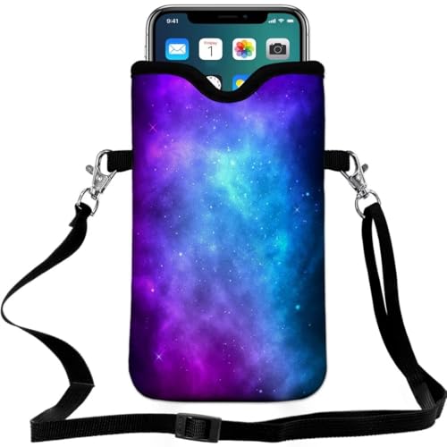Cell Phone Sleeves Bag Case Crossbody Neoprene Holder Lanyard Phone Pouch for Women Men 7.5 X 4.5 Inches - Galaxy - color: Galaxy