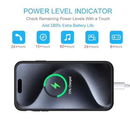 Battery Case for iPhone 15 Pro, 10000mAh Portable Protective Charging Case with Wireless Charging Compatible with iPhone 15 Pro (6.1 inch) Extended Battery Pack Charger Case with Carplay (Black) - size: iPhone 15 Pro